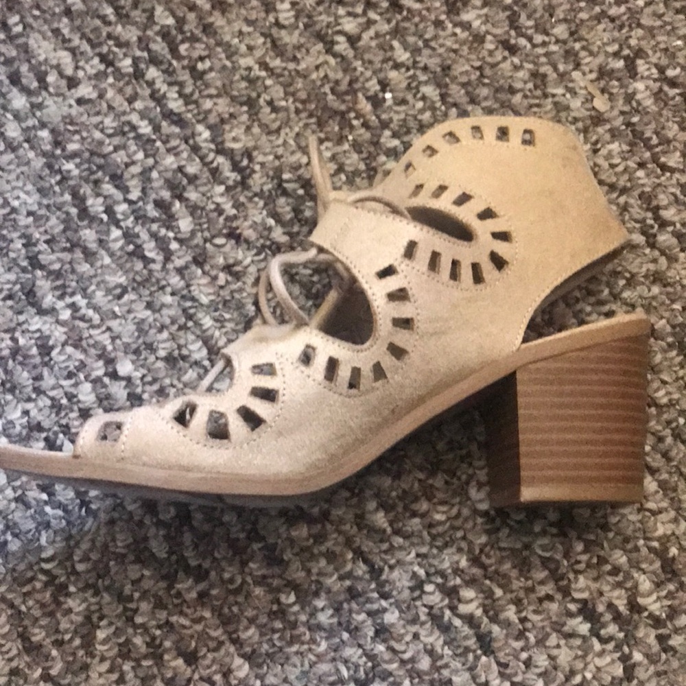 Cream lace up heeled sandal